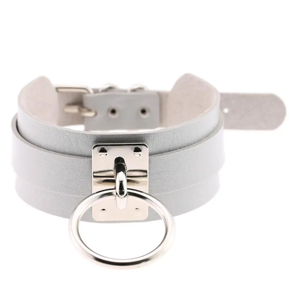 KMVEXO New Fashion Harajuku Handmade Choker Punk Leather Collar Necklace Silver Color Metal O-Round Torques Party Jewelry