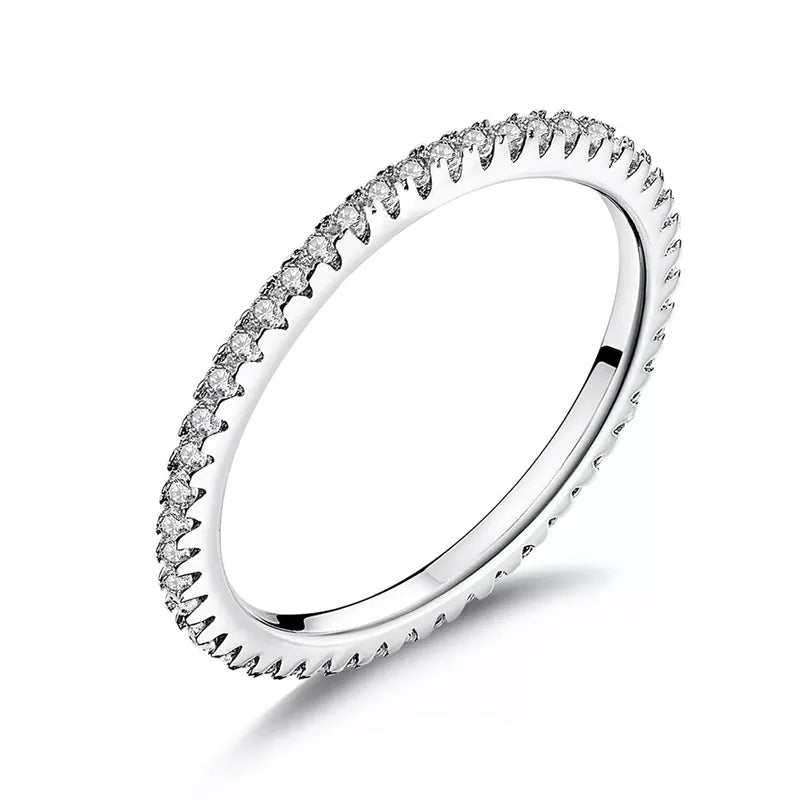 WOSTU 925 Sterling Silver Simple Geometric Round Single Stackable Finger Rings for Women Engagement Jewelry CQR066