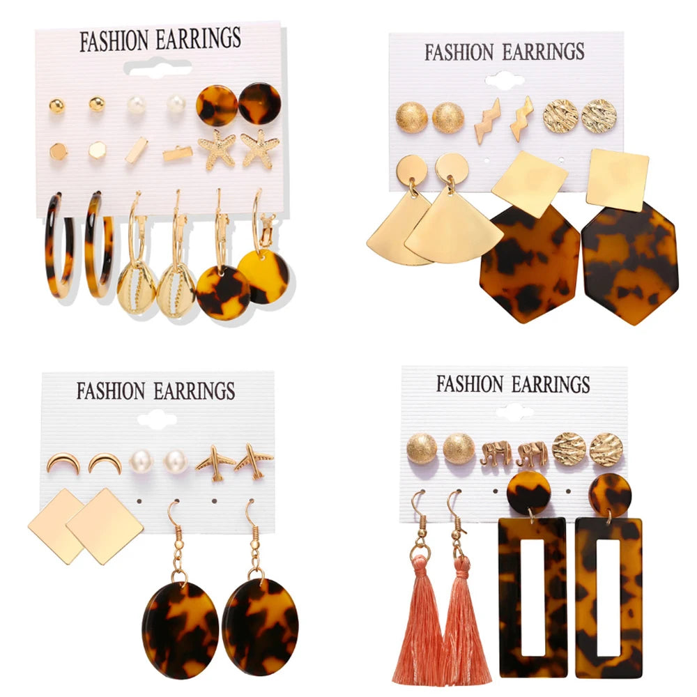 17KM 30 Boho Tassel Earrings Bohemian Long Earrings Set for Women Brincos Geometric Fabric Drop Earring Female Fashion Jewelry