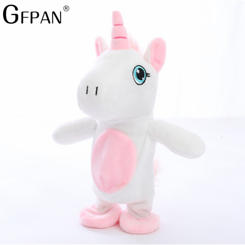 25cm Magic Unicorn Walking& Talking Stuffed Animal Horse Toy Sound Record Unicorn Plush Fantasy for Kids