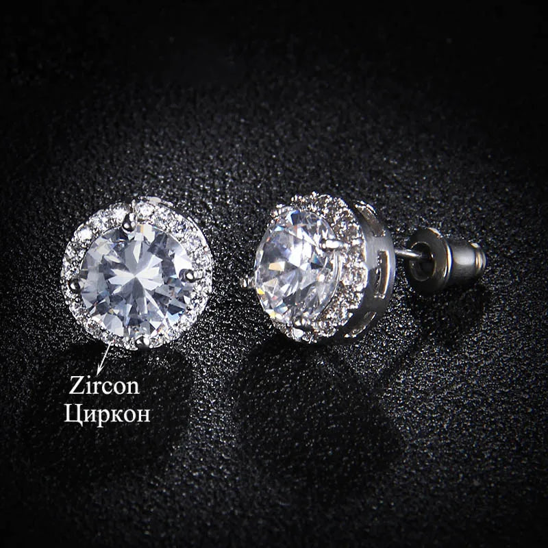 Classic Green AAA Cubic Zirconia Stud Earrings Round Crystal Girl Ear Studs for Women Multicolor Jewelry Brincos AE176