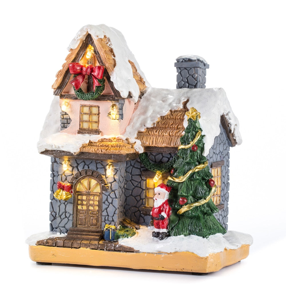 Christmas Decoration Village Collection Figurine Building Christmas House With Santa Claus LED Lighting Home Fireplace Ornament