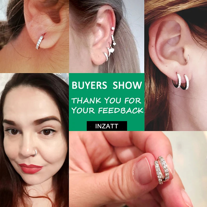 INZATT Real 925 Sterling Silver Minimalist Geometric Zircon Round Hoop Earrings for Women Party 2019 Fine Jewelry Accessory