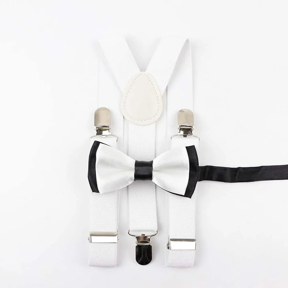 Solid Color Children Belt Bowtie Set Baby Boys Suspenders Polyester Y-Back Braces Two Colors Bow Tie Adjustable Elastic Kids