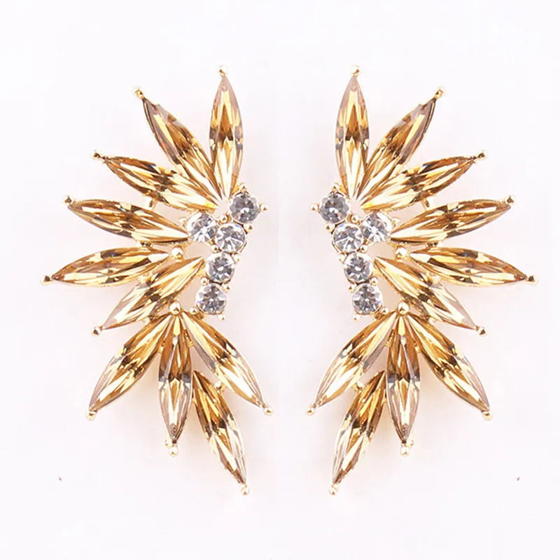LUBOV Shining Rhinestone Wings Stud Earrings Acrylic Crystal Stone Women Piercing Earrings Trendy Wedding Jewelry Christmas