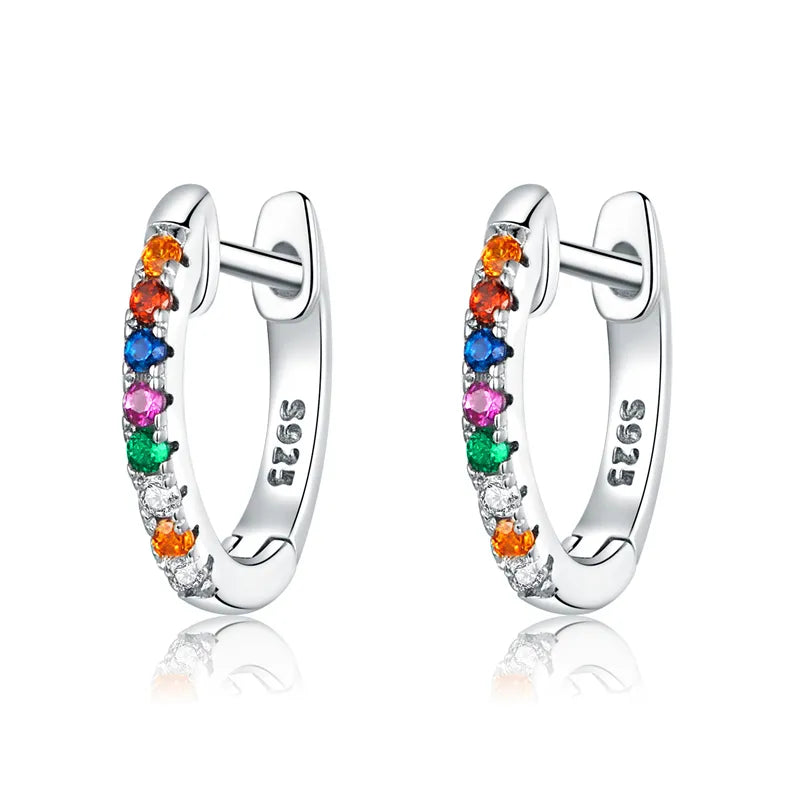 WOSTU 925 Sterling Silver Classic Round Silver Hoop Earrings Authentic Clear Zircon Earrings for Women Jewelry CQE498