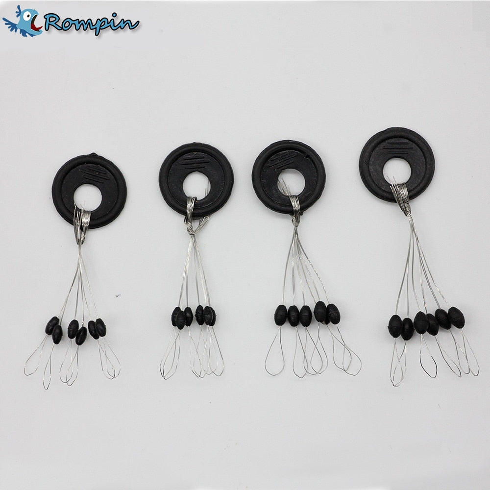 Rompin 10 Set Size SS/S/M/L Black Rubber Oval Stopper Fishing Bobber Float Space Bean Stopper Folat Line Stoppers Bobber Stops