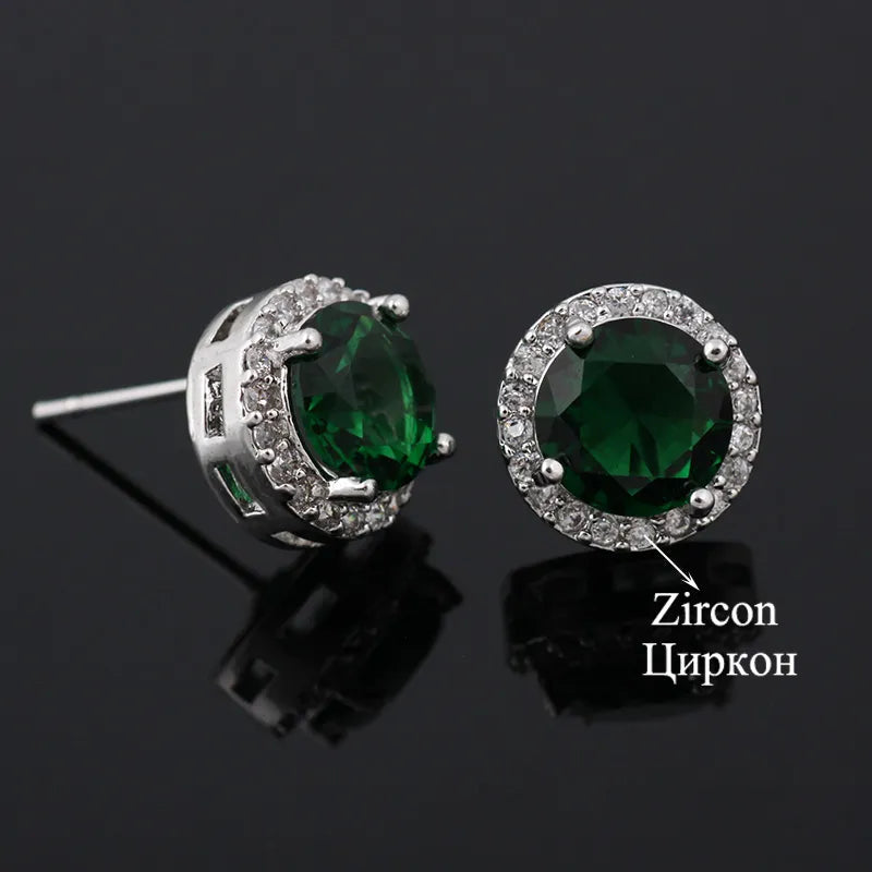 Classic Green AAA Cubic Zirconia Stud Earrings Round Crystal Girl Ear Studs for Women Multicolor Jewelry Brincos AE176
