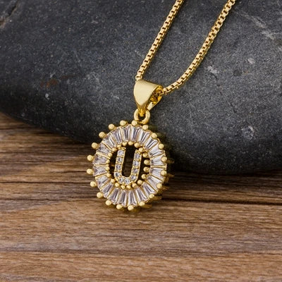 Nidin Women Girls Initial Letter Necklace 26 Letters Charm Family Name Pendant Copper Zircon Jewelry