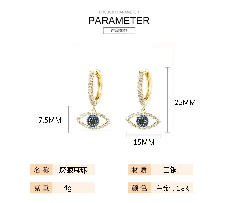 SIPENGJEL Fashion Blue Crystal Turkey Evil Eye Dangle Earrings for Women Gold Plated Cute Unique Earrings Trendy Jewelry 2023