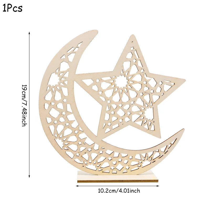 EID Mubarak Wooden Pendant With LED Candles Light Ramadan Decorations for Home Islamic Muslim Party Eid Decor Kareem Ramadan