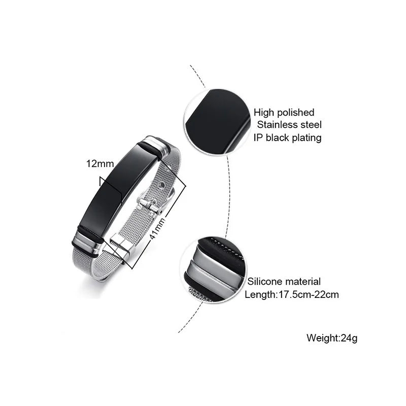 Meaeguet Personalized Bangle Men's Slide Mesh Bracelet Customized Name Wristband Stainless Steel Male Bileklik Pulseira