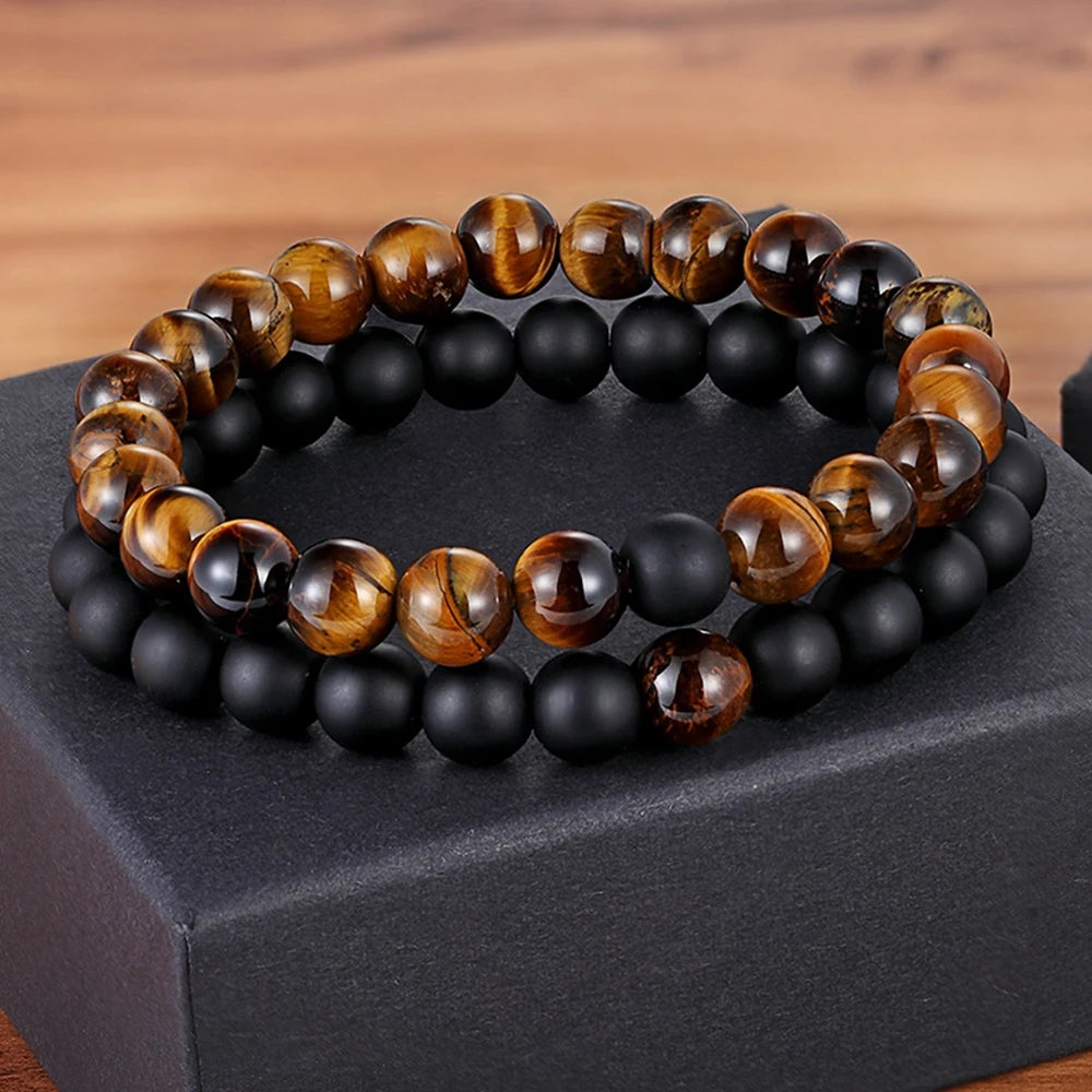 XQNI 2pcs/Set Style Couples Distance Bracelet Natural Stone Yoga Beaded Bracelet for Men Women Friend Charm Strand Jewelry