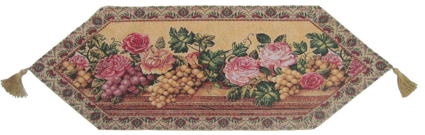 DaDa Bedding Romantic Parade of Fruit & Roses Floral Tapestry Table Runner (14426)