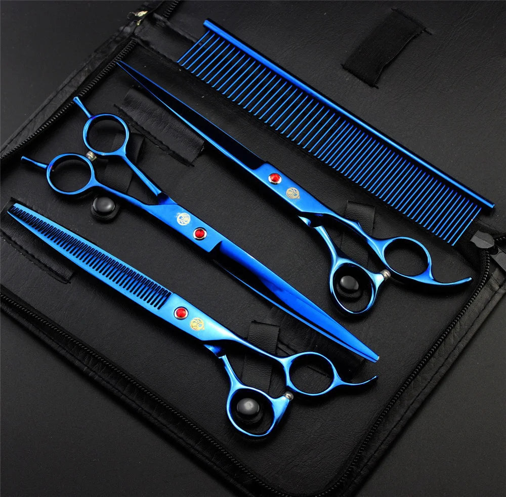 Brand Pet Grooming Scissors Set 7 8 Inch Professional Japan 440C Dog Shears Hair Cutting Thinning Curved Scissors With Comb Bag
