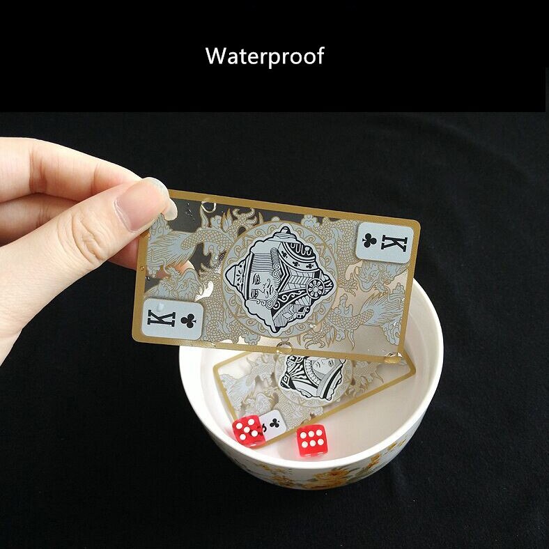 High Quality Waterproof Transparent Plastic Poker Gold Edge Playing Cards Dragon Card Game Collection