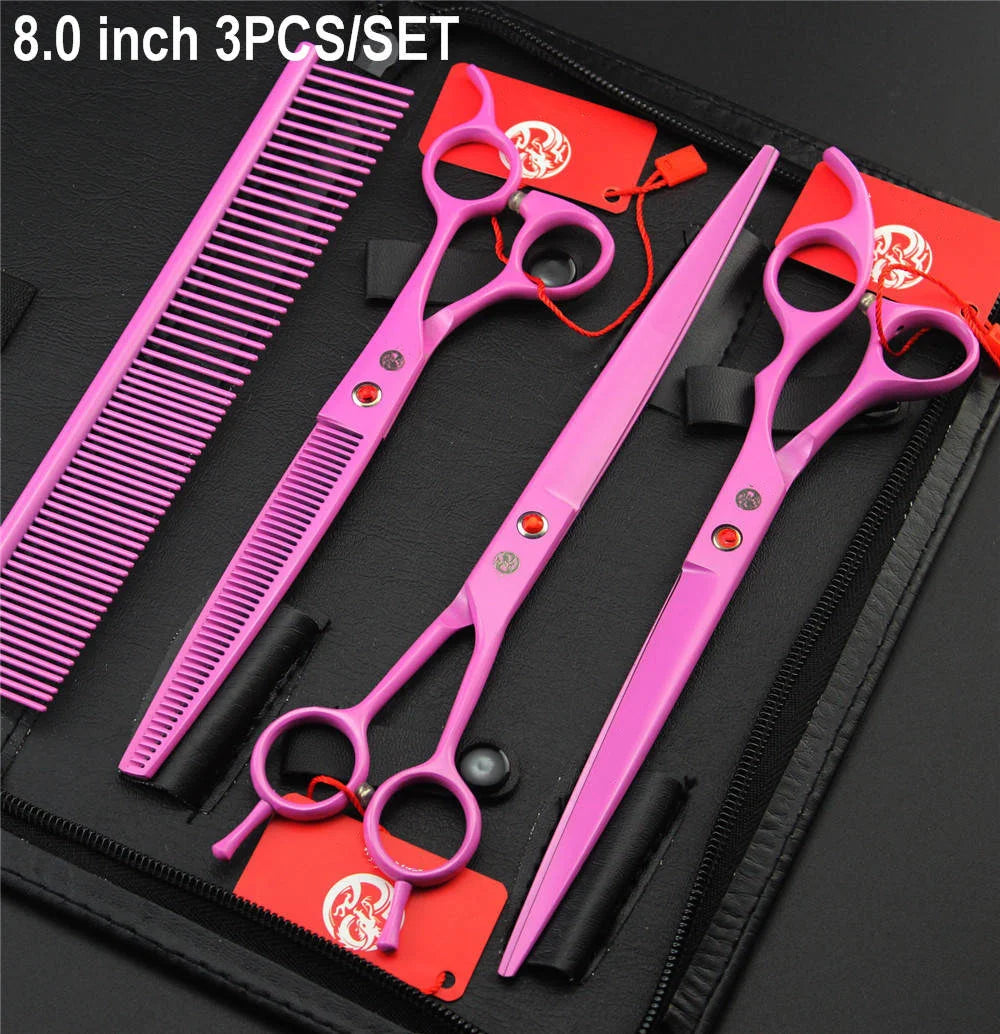 Brand Pet Grooming Scissors Set 7 8 Inch Professional Japan 440C Dog Shears Hair Cutting Thinning Curved Scissors With Comb Bag