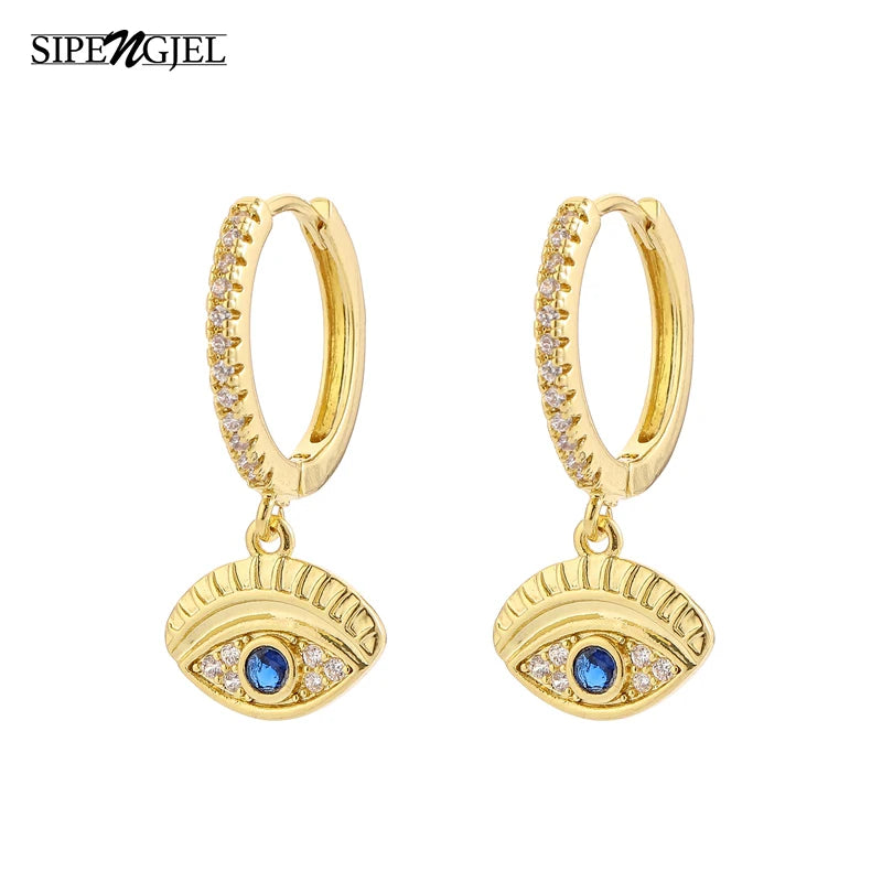 SIPENGJEL Fashion Blue Crystal Turkey Evil Eye Dangle Earrings for Women Gold Plated Cute Unique Earrings Trendy Jewelry 2023