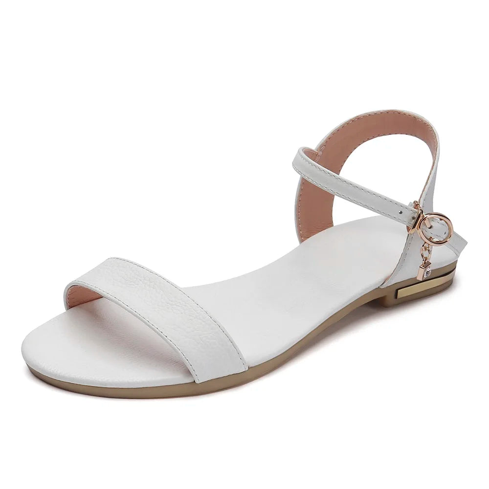 MORAZORA Plus Size 34-46 New Leather Sandals Women Shoes Fashion Flat Sandals Cow Leather Summer Rhinestone Ladies Shoes