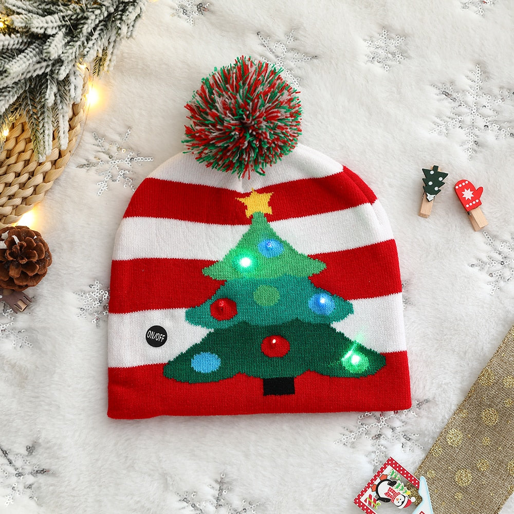 LED Christmas Hat Sweater Knitted Beanie Christmas Light Up Knitted Hat Christmas for Kids Adult Xmas 2023 New Year Decor