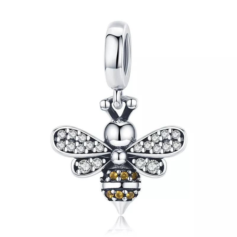 BAMOER 925 Sterling Silver Crystal Bee Crystal Charm Fit Women Charm Bracelets DIY Jewelry Girlfriend