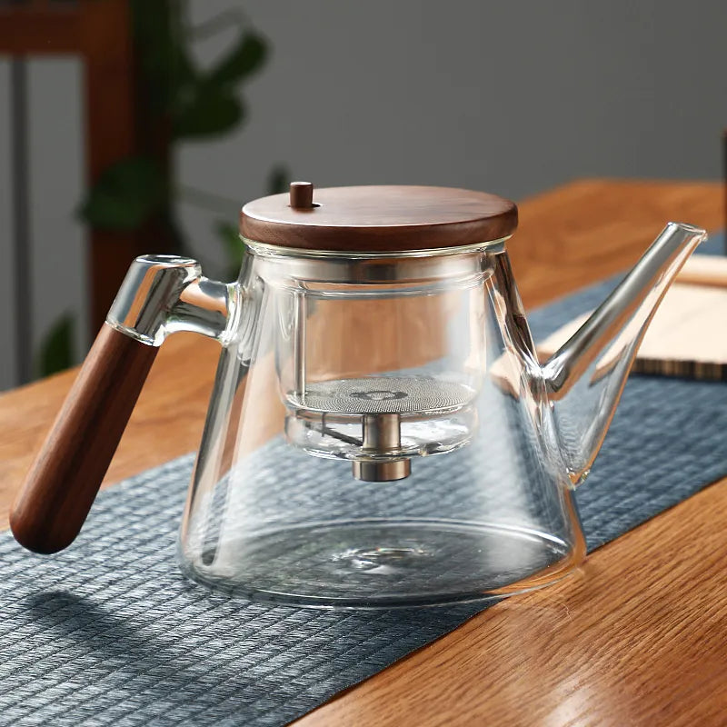 Easy One Click Tea Separation Filtration Glass Teapots With Wood Handle 850ml Te