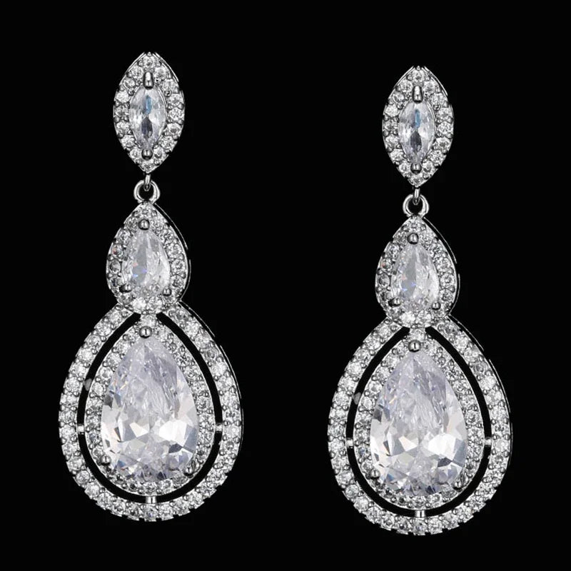 LXOEN Marquise Cut Flower Zirconia Crystal Long Drop Earrings for Women Shiny Leaf CZ Stone Bridal Wedding Jewelry