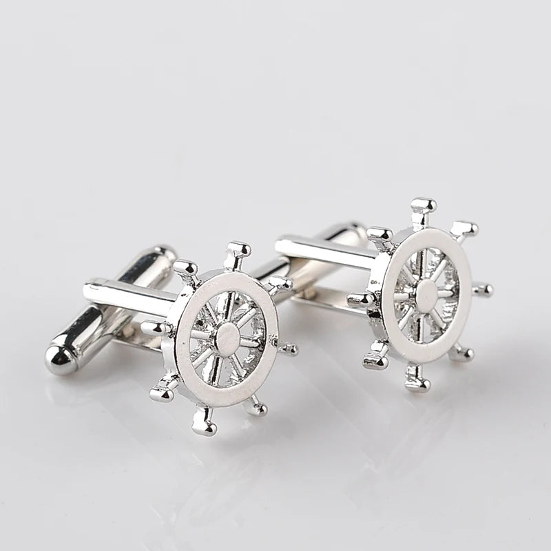 Silver Color Rudder Cufflinks High Quality Luxury Men Cuff Button Personality Captain French Men's Shirt CuffLinks Skipper