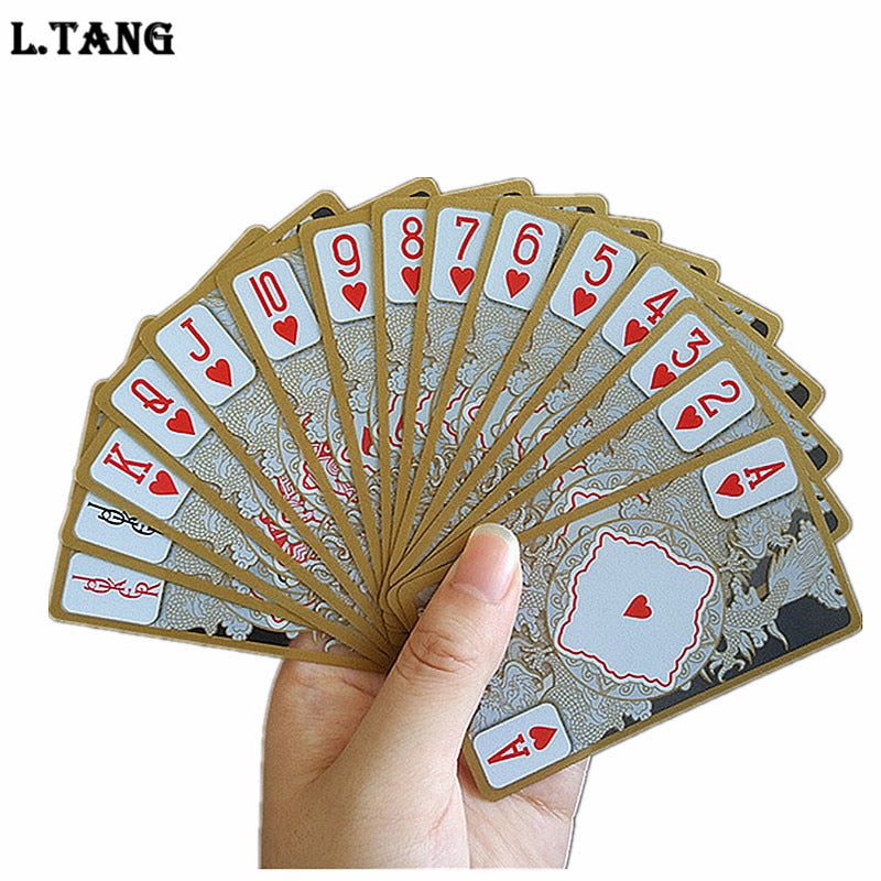 High Quality Waterproof Transparent Plastic Poker Gold Edge Playing Cards Dragon Card Game Collection