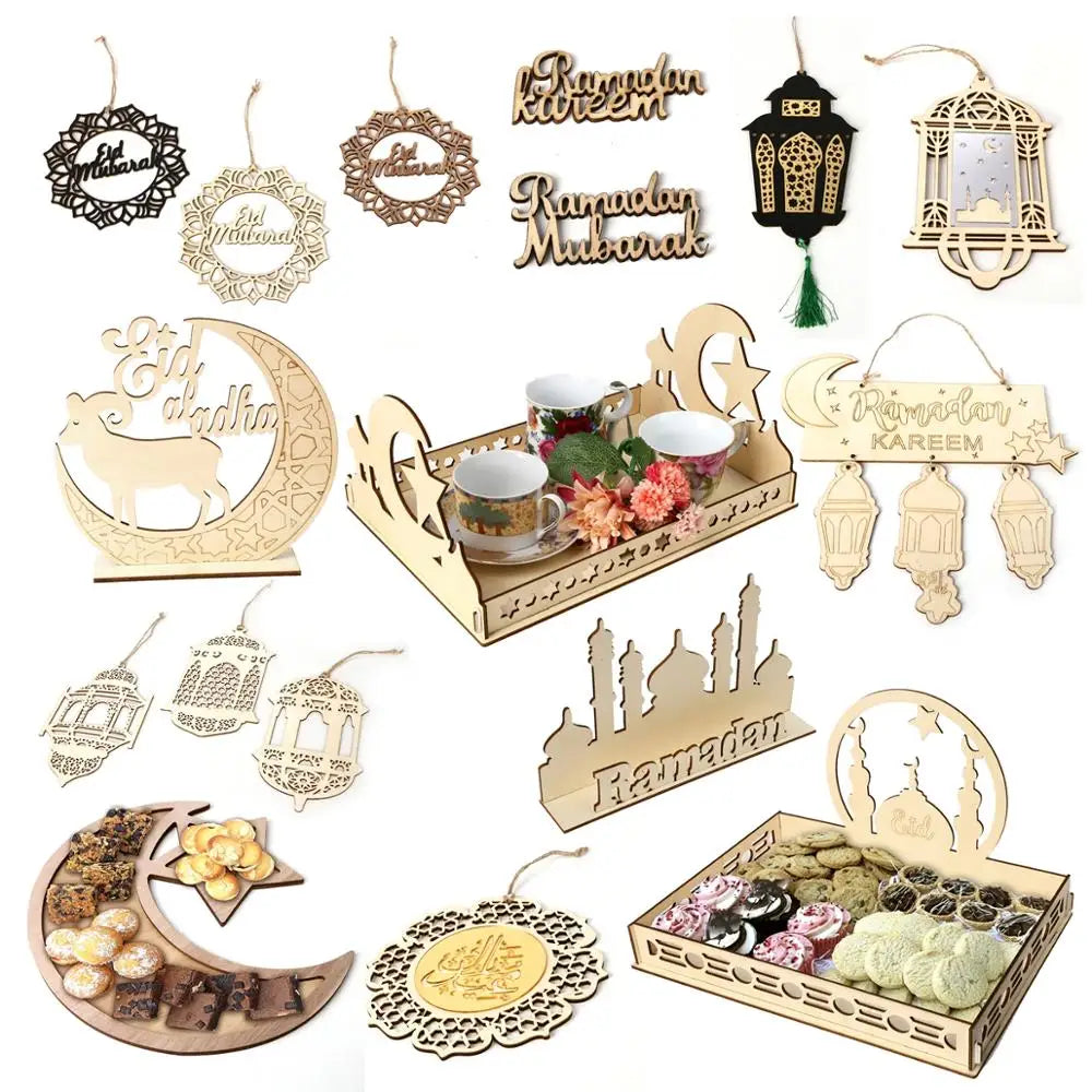 Fengrise Wooden EID Mubarak Decor 2023 Happy Ramadan Decor for Home Islamic Muslim Party Supplies Ramadan Kareem Eid Al Adha