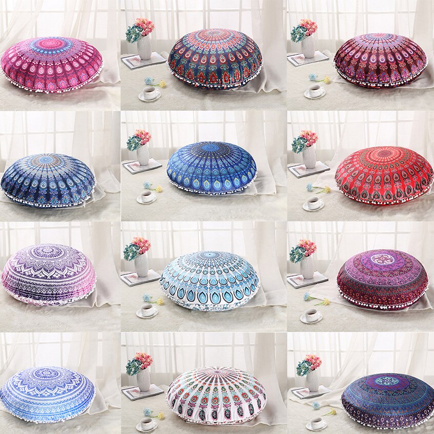 Colorful Mandala Floor Pillows Ottoman Round Bohemian Meditation Cushion Pillow Pouf48