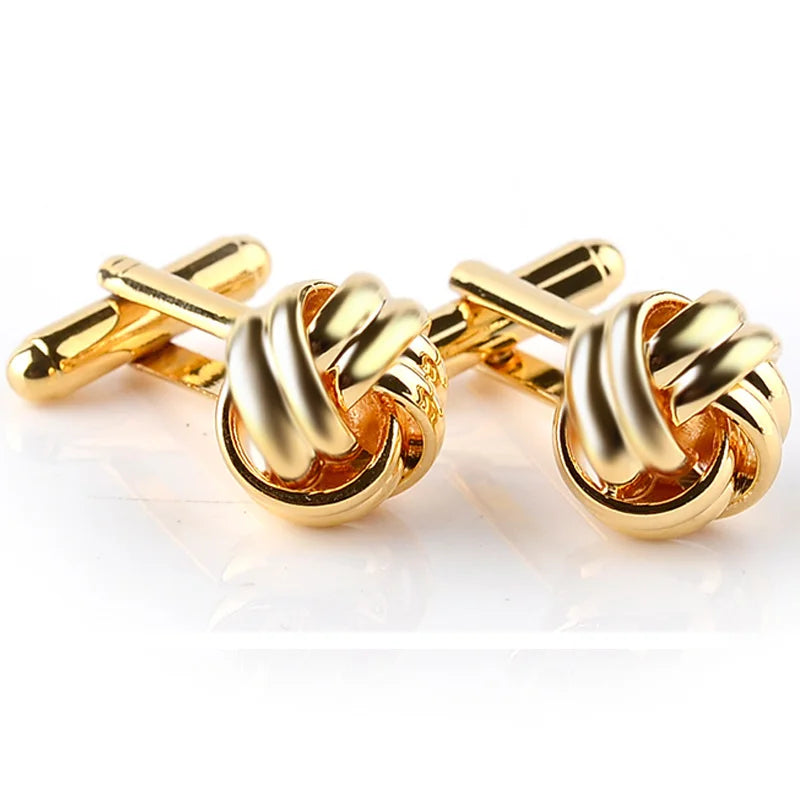 High Quality Knot Cufflinks for Men Shirt Cufflinks Gold Silver Plated Business & Wedding French Grooms Shirt Brand Cuff Links