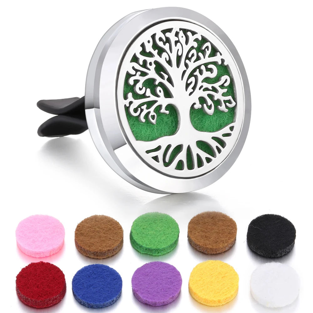Aromatherapy Jewelry Car Perfume Diffuser Clip 30mm Flower Tree of Life Perfume Essential Oil Diffuser Locket Pendant Necklace