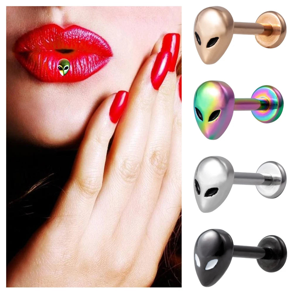 1PC Alien Labret Lip Ring Stainless Steel Internally Threaded Ear Cartilage Tragus Helix Stud Ear Piercing Women Body Jewelry
