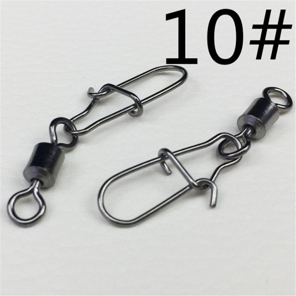 30pcs/Lot 2# -10# High Speed Spinner Fishing Rolling Swivel With Fast Lock Snap Hook Lure Connector Bait Terminal Fishing Tackle