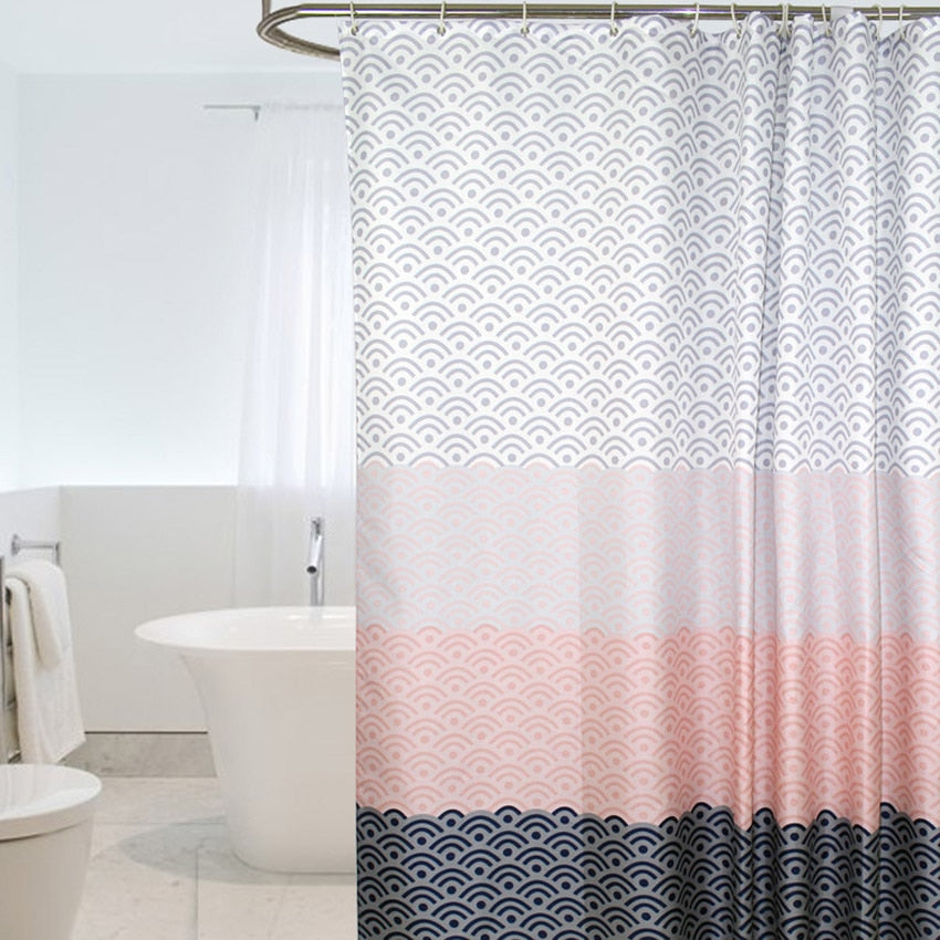 Nordic Shower Curtain Geometric Color Block Bath Curtains Bathroom for Bathtub Bathing Cover Extra Large Wide 12pcs Hooks