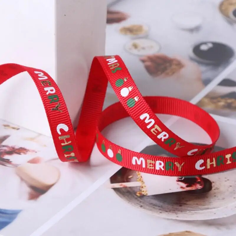 10Yards Christmas Decoration Ribbon DIY Handmade Printed Polyester Party Christmas Wedding Party Packing Gilding Ribbon