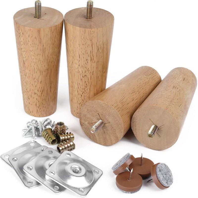 12CM Solid Wood Furniture Sofa Legs Set M8 Bolt Oak Tapered Replacement Sofa Bench Chair Coffee Table Cabinet Leg Set of 4