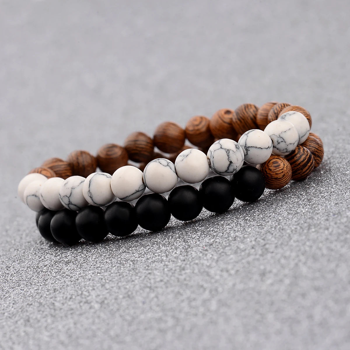 Couples Distance Bracelet Natural Wood Stone White and Black Yin Yang Beaded Bracelets for Men Women Best Friend Valentine's Day