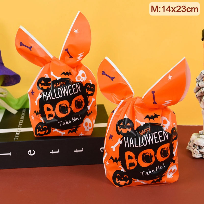 25/50pcs Halloween Candy Bags Pumpkin Bat Snack Biscuit Bag Trick or Treat Kids Favors Halloween Party Decoration Supplies