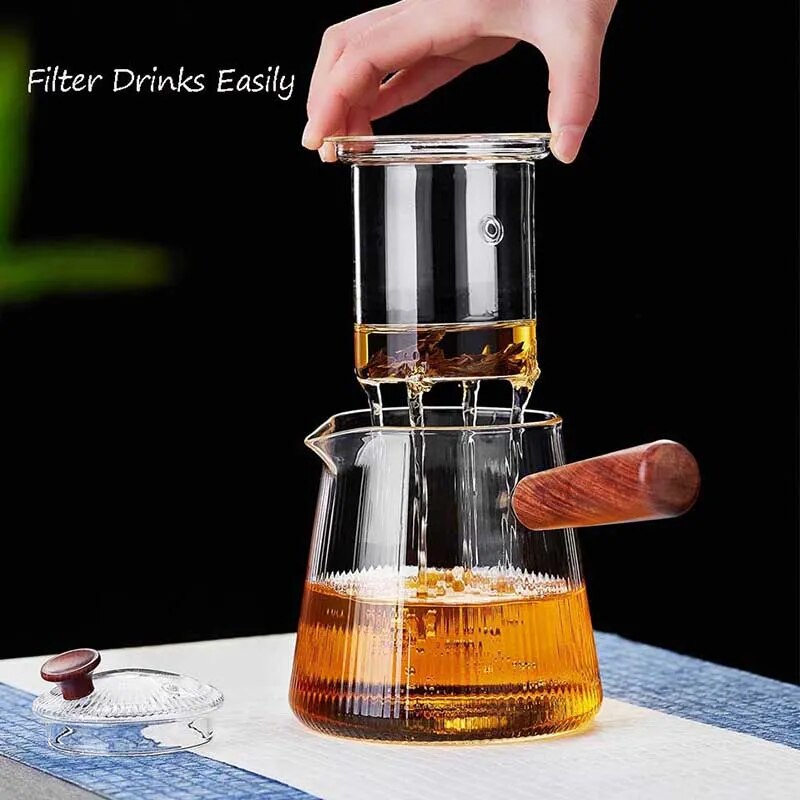 YMEEI Glass Teapot With Removable Clear Infuser Sandal Wood Handle Stove & Micro