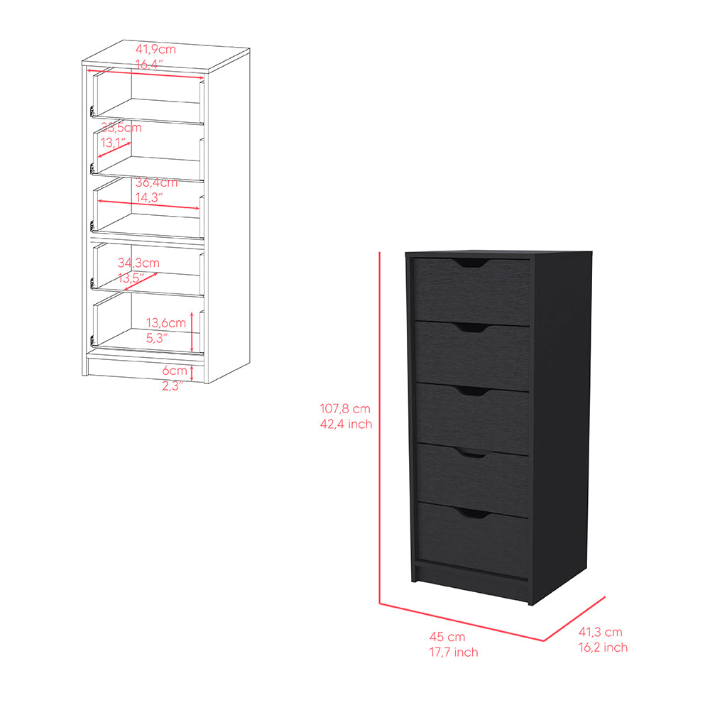 Kamran Dresser, Five Drawer Narrows -Black