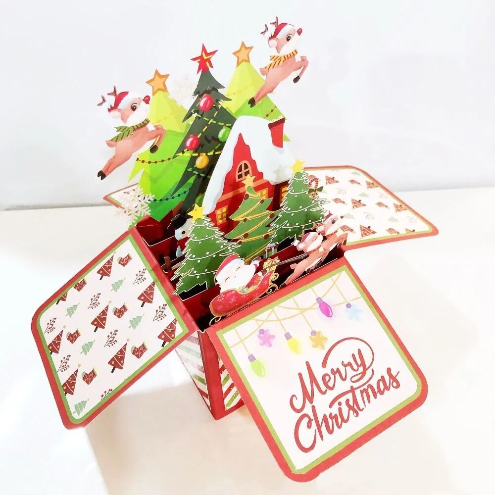 Santa Claus 3D Pops-Up Bouquet Girlfriend Swan Mermaid Merry Christmas Cards Xma