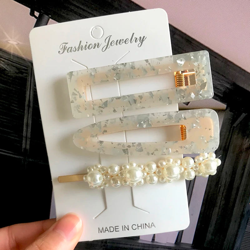 Korean Simulated Pearl Barrettes Beaded Geometric Women Hair Clip Hairgrips Hair Accessories Girls Jewelry Hair Pins