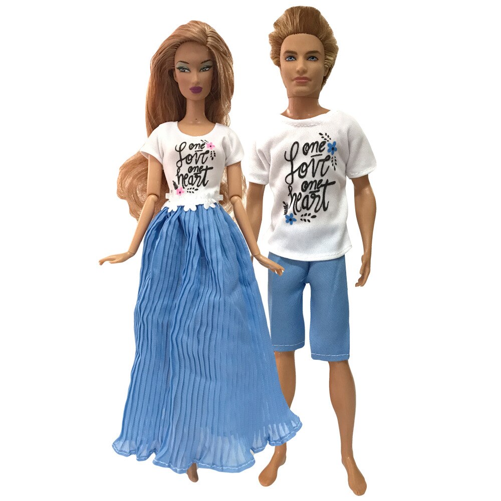 NK Mix 2 Pcs /Set Daily Wear Casual Couple Doll Dress for Barbie Doll Accessories Boy Girl Clothes Toy for Ken Doll 2GK JJ