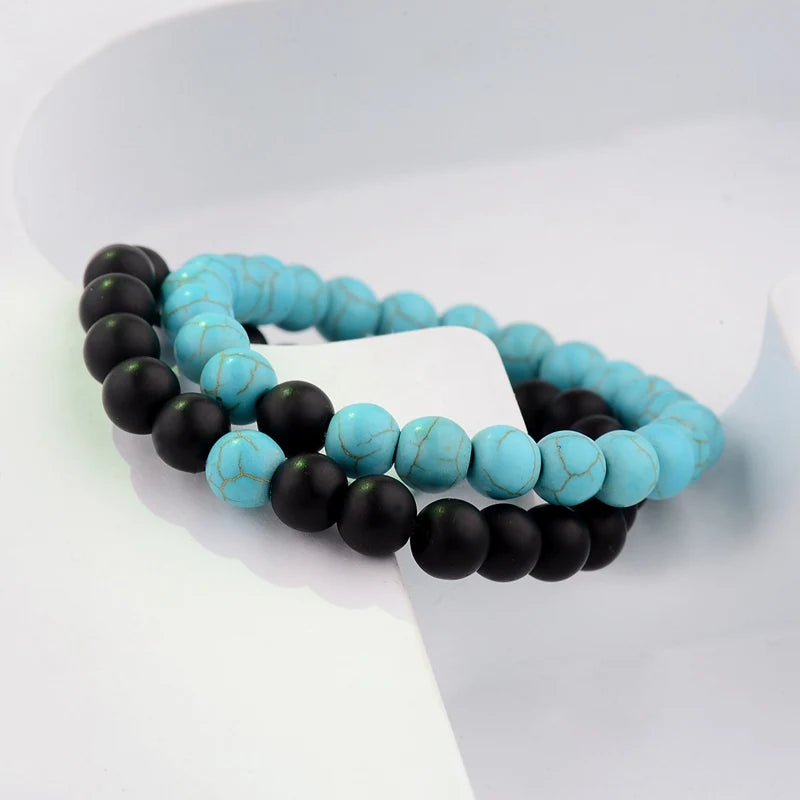 Couples Distance Bracelet Natural Wood Stone White and Black Yin Yang Beaded Bracelets for Men Women Best Friend Valentine's Day