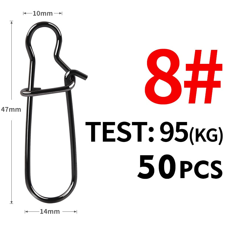 Meredith 50pcs Stainless Steel Fishing Connector Fast Clip Lock Snap Swivel Solid Rings Safety Snaps Fishing Hook Tool Snap