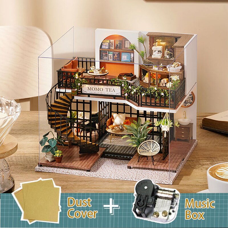 Cutebee DIY DollHouse Kit Wooden Doll Houses Forest Teashop With Furniture Kit Toys for Children Christmas