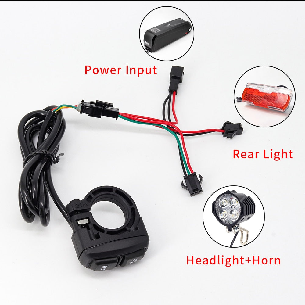 Ebike Light Electric Bicycle Light Built-In Speaker Input 12V 24V 36V 48V 56V LED Lamp 85Lux Electric Scooter Headlights Parts