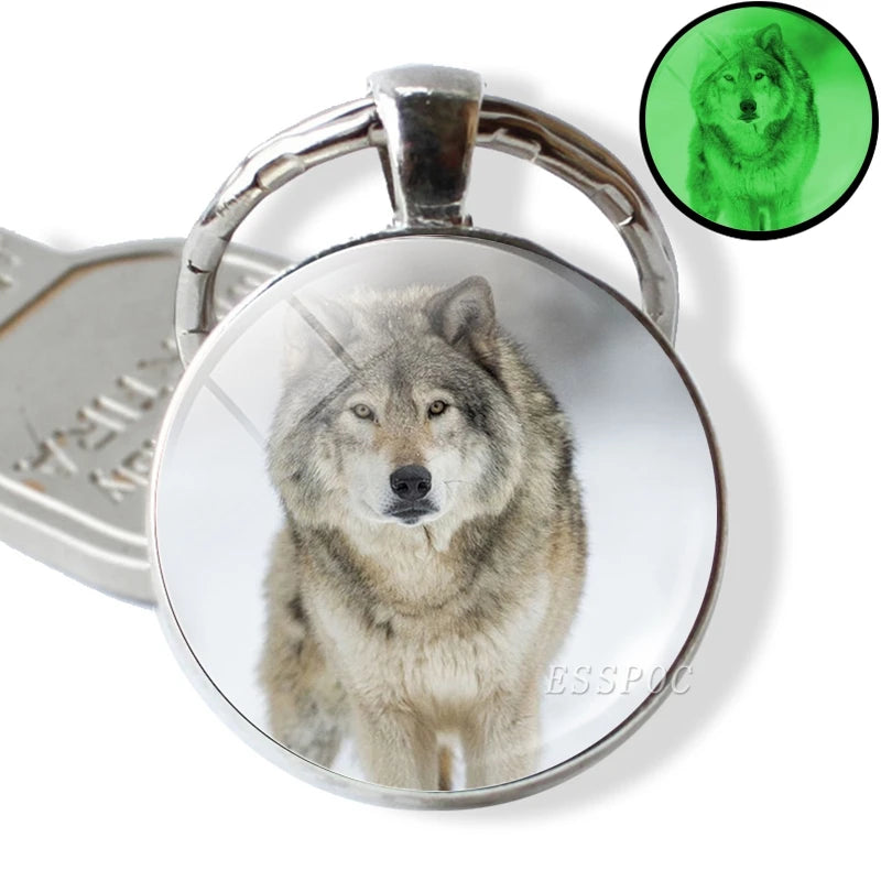 Glow in the Dark Wolf Key Chain Key Rings Holder Luminous Wolf Head Keychain Men Jewelry